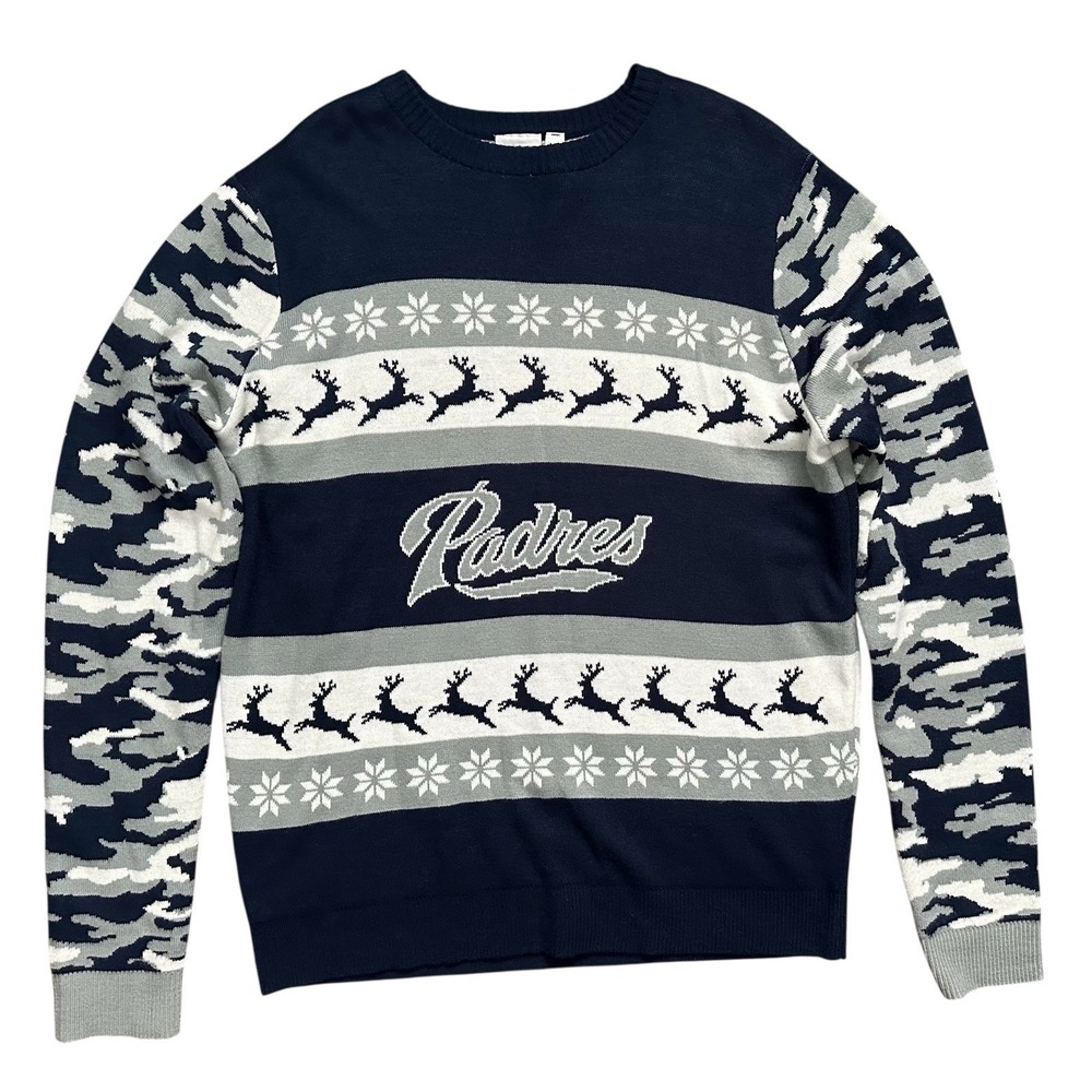 San Diego Padres‎ Ugly Christmas Sweater MLB Holiday Knit Camo Sleeves Men's XL